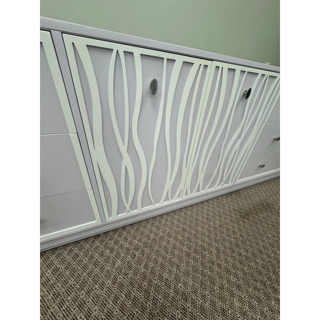 Kindel Furniture Kindel Furniture Facets 107" Credenza in Wisteria With Sea Glass Overlay For Sale - Image 4 of 9
