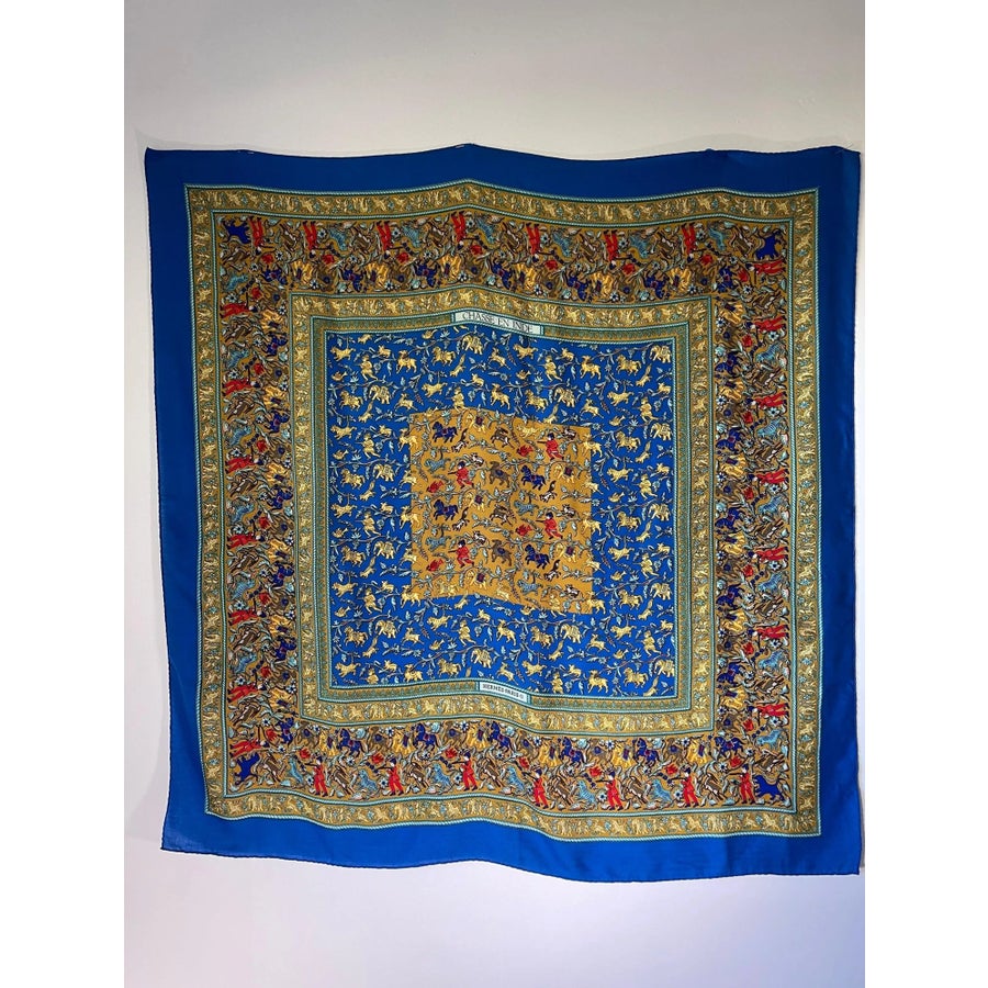 Hermès Chasse en Inde Cachemire and Silk Chale 140 Cm-55 Pouces