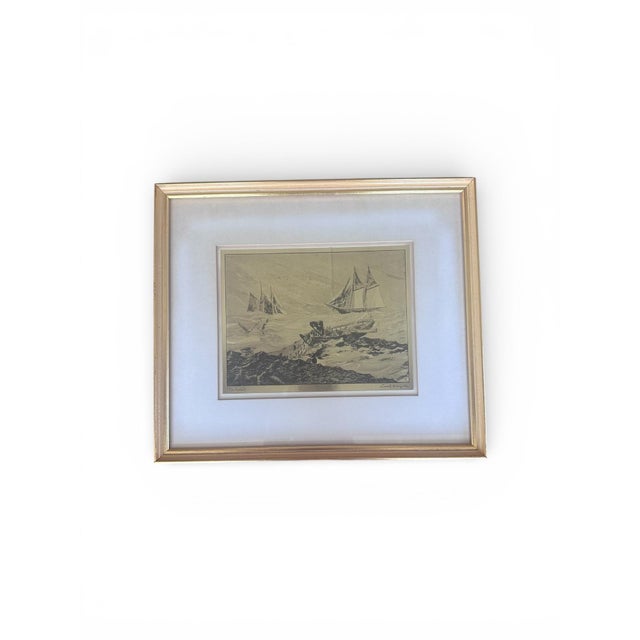 Vintage Lionel Barrymore Etched Gold Foil Nautical Prints Signed and Framed - Set of 4 For Sale - Image 4 of 14