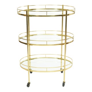 Vintage Mid-Century Modern Brass / Glass Bar Cart For Sale