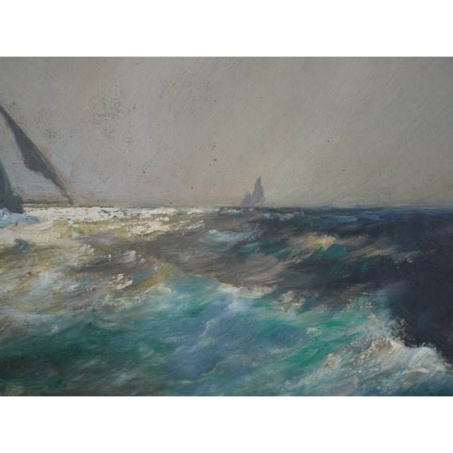 Franz Müller-Gossen, Sailboats in a Storm, 1920s, Oil on Canvas For Sale - Image 17 of 18