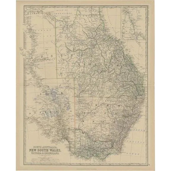 Map of Southern Australia with Inset Map of Cape York Peninsula, 1882 For Sale - Image 6 of 6