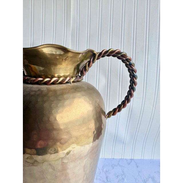 Mid 20th Century Vintage Hammered Brass Vase With Twisted Copper Handles | Elegant Decorative Accent For Sale - Image 5 of 8