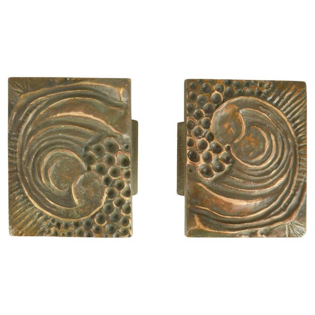 Architectural Bronze Square Push Pull Door Handles with Organic Relief, 1970s, Set of 2 For Sale - Image 9 of 9