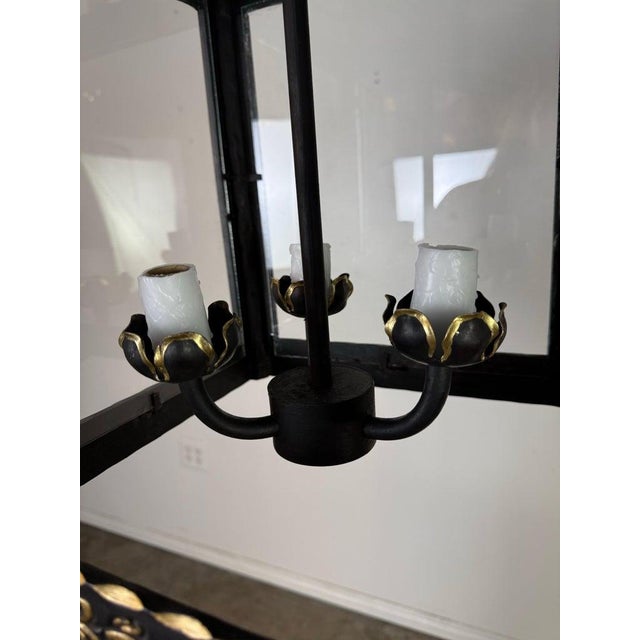 Ebony Pair of Custom Wrought Iron and Gilt Lantern Pendants by Miamar Home For Sale - Image 8 of 14