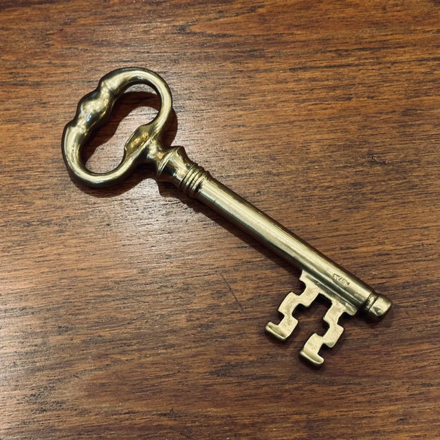 Mid 20th Century Italian Brass Skeleton Key Bottle Opener and Corkscrew For Sale - Image 5 of 7