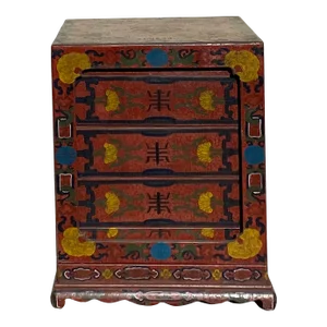 Chinese Distressed Brownish Red Dragon Graphic Trunk Box Chest