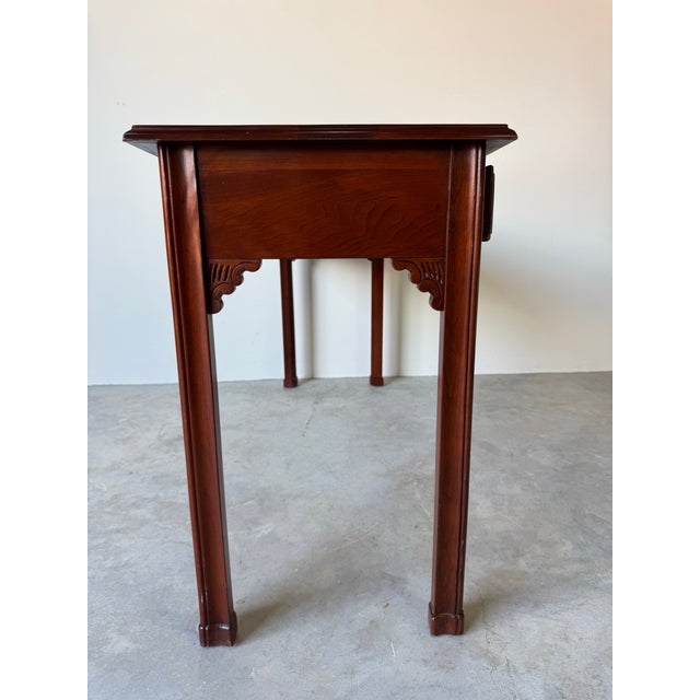 Hollywood Regency Vintage Harden Chippendale-Style Mahogany Three-Drawer Console Table For Sale - Image 3 of 12