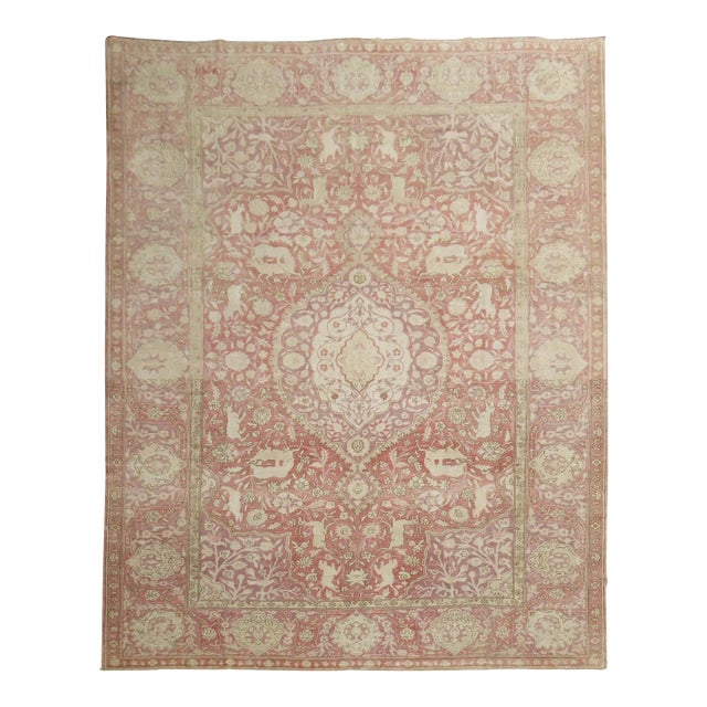 Early 20th Century Zabihi Collection Animal Motif Rose Lavender Turkish Room Size Rug - 9'11" x 12'10" For Sale