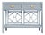 Matthew Izzo Home Gideon Light Blue Two Drawer Console Table With Decorative Rattan Back and Brass Hardware For Sale