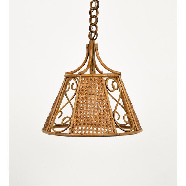 Tan Mid-Century French Riviera Pendant in Rattan and Wicker, Italy, 1960s For Sale - Image 8 of 15