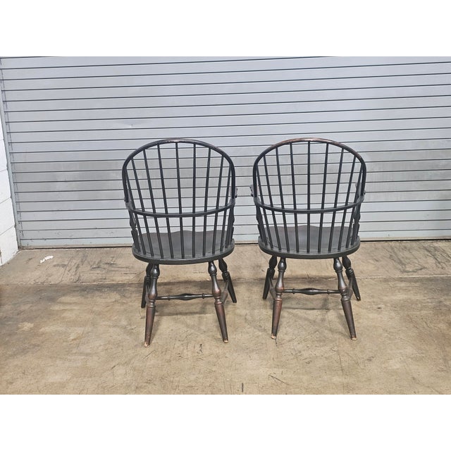 Late 20th Century Late 20th Century Pair of Pennsylvania House Sack Back Windsor Arm Chairs Black Finish For Sale - Image 5 of 9