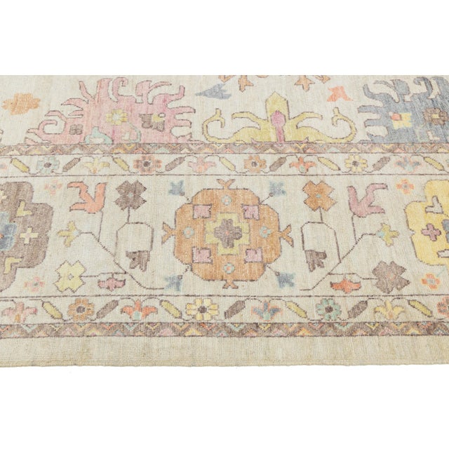 12x16 Hand-Knotted Modern Oushak Style Area Rug Pastel Geometric Tribal Wool Rug For Sale - Image 4 of 10