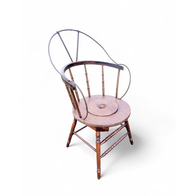 Antique Dutch Folk Art Commode Chair in Oak with Iron Hoop Back, 19th Century For Sale - Image 17 of 17