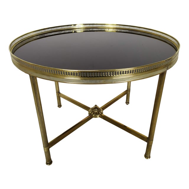 Coffee Table in Brass and Black Glass, 1970s For Sale