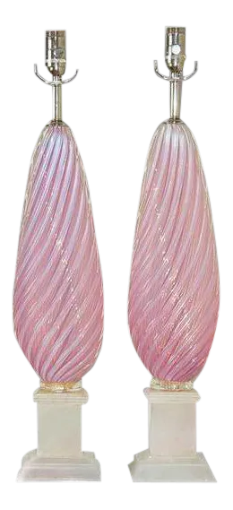 Vintage Murano Pink Opaline Glass Lamps