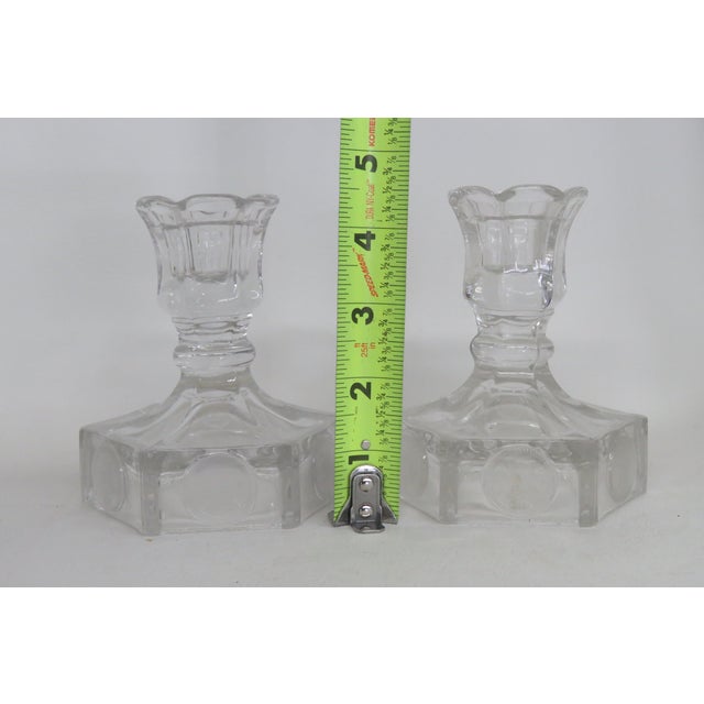 Mid 20th Century Fostoria Coin Glass Clear Liberty Bell Candle Stick Holders a Pair 5561b For Sale - Image 5 of 8