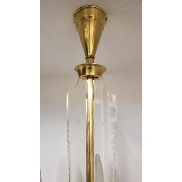 Dark Green Mid 20th Century Frosted Glass and Bronze Six Arm Chandelier Attrib to Maison Baguès For Sale - Image 8 of 12