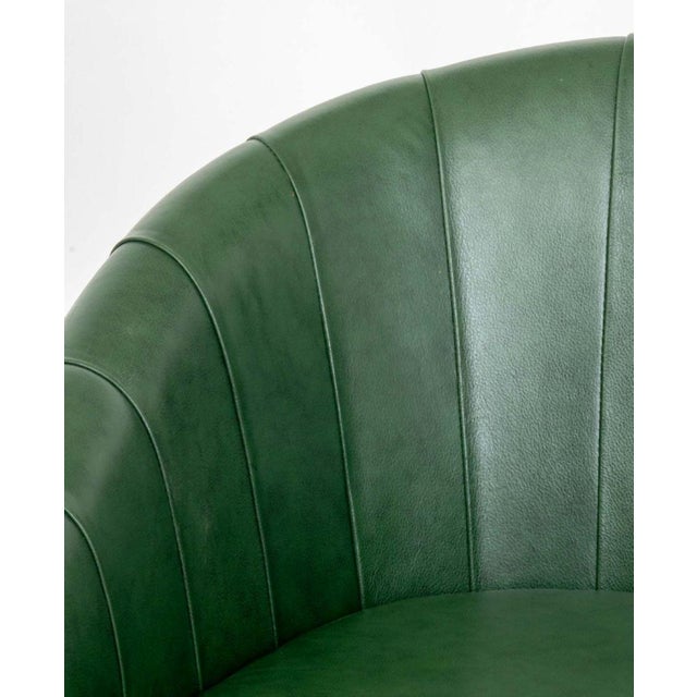 Borgade Green Leather Swivel Tub Chairs, Pair For Sale - Image 4 of 7