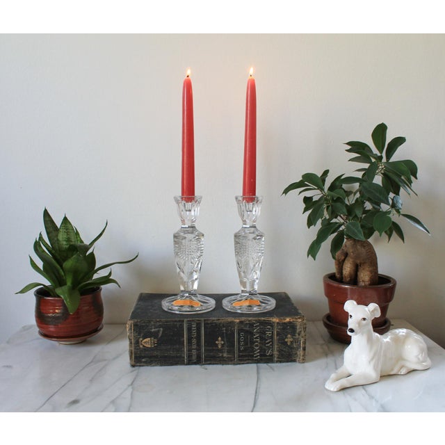 Vintage crystal taper candle holders. Made in Italy. No chips or cracks. Some fogging on the bases.