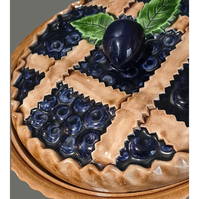 Vintage Sanor Portuguese Ceramic Blueberry Pie Keeper "Trompe L'oeil" For Sale - Image 4 of 10
