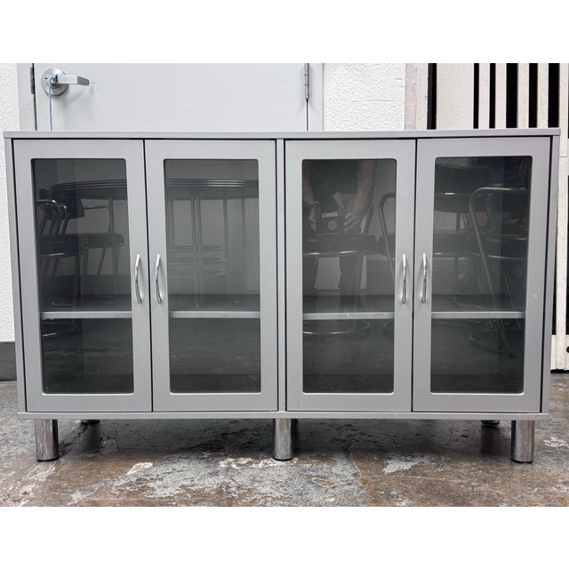 Circa 1990's Industrial Metal + Glass Cabinet For Sale - Image 4 of 12