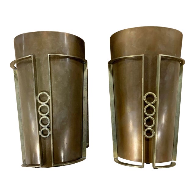 Mid-Century Modern Style Demi-Round Candle Sconces Pair For Sale