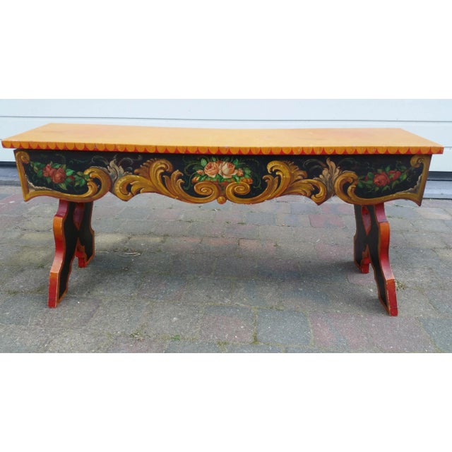 French Hand Painted Wooden Bench by R. Jaeg, 1961 For Sale - Image 10 of 10