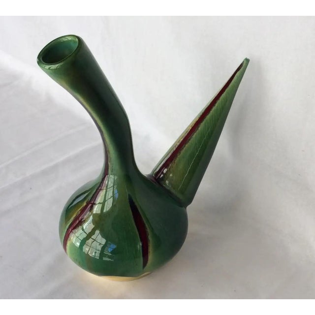 French Mid Century Ceramic Vessel, Green Yellow Red and Black For Sale - Image 4 of 5