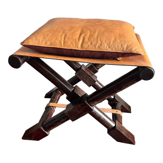 Vintage XBase Leather & Wood Bench Stool Hassock Chairish