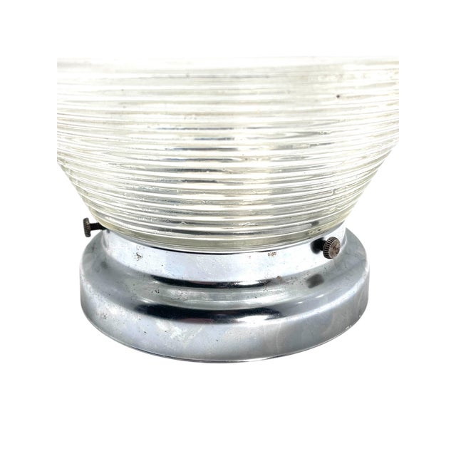 1940s 1940s American Art Deco Flush Mount Glass Shade Fixture With Chrome Finish Collar For Sale - Image 5 of 7