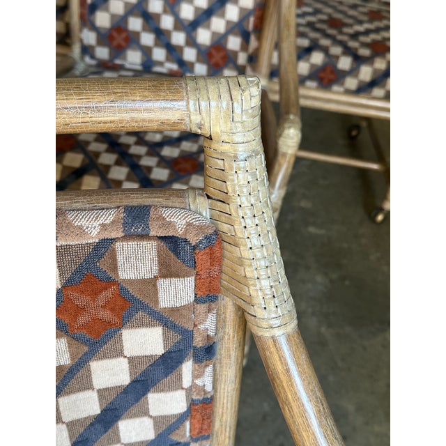 Tan 1970s Elinor McGuire for McGuire Target Back Bamboo, Cane, and Leather Armchairs- Set of 4 For Sale - Image 8 of 12