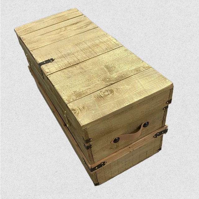 Custom Steamer Trunk With Golden Blonde Finish For Sale - Image 4 of 4