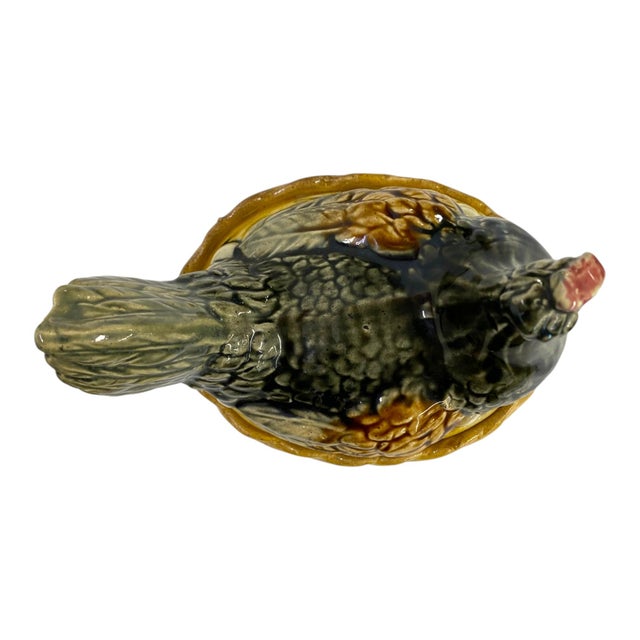 Antique French Desvres Majolica Hen on Nest Covered Dish Francis Masse For Sale - Image 4 of 11
