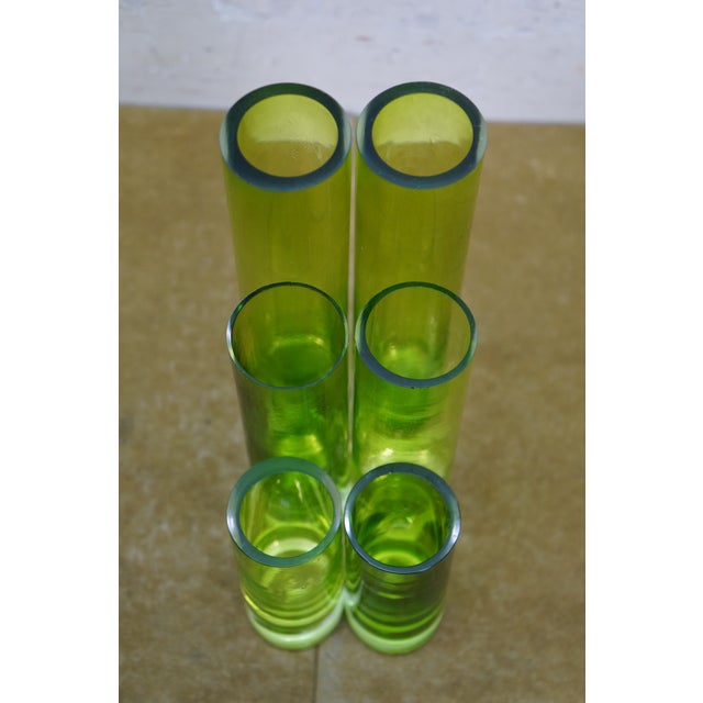 6 Chinese Emerald Green Blown Glass Graduated Tubular Torpedo Bud Vases 4" to 8" For Sale - Image 9 of 13
