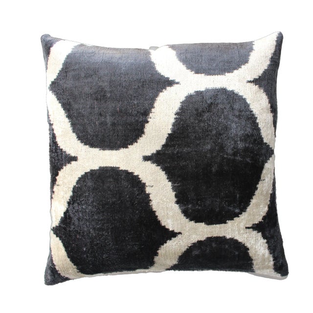Contemporary Velvet Ikat Bohemian Throw Pillow For Sale - Image 9 of 9