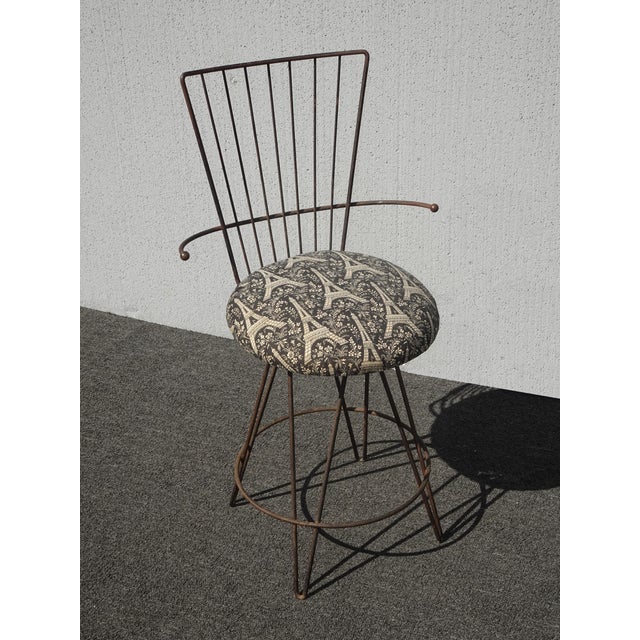 Vintage Mid Century Rustic Black Metal Vanity Side Chair For Sale - Image 4 of 12