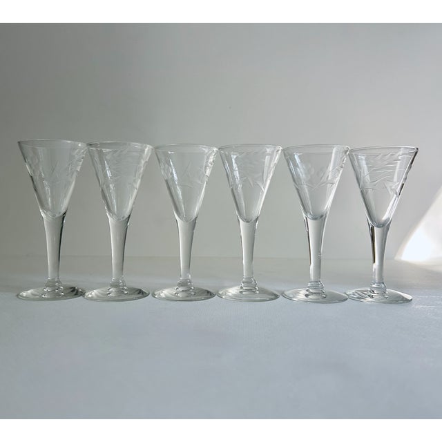 Mid 20th Century Vintage Duncan Etched Crystal Apertif Glasses by Avitra - Set of 6 For Sale - Image 5 of 18