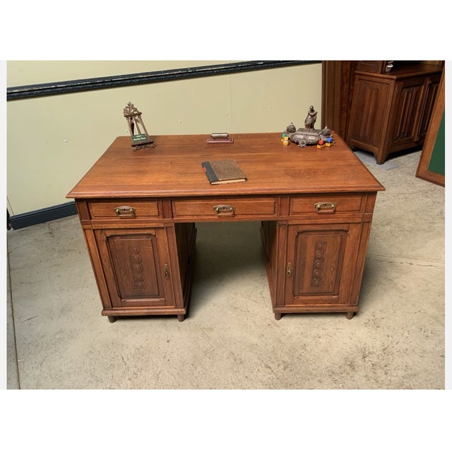 Antique Art Deco Historicism Double-Sided Desk, 1930 For Sale - Image 10 of 11