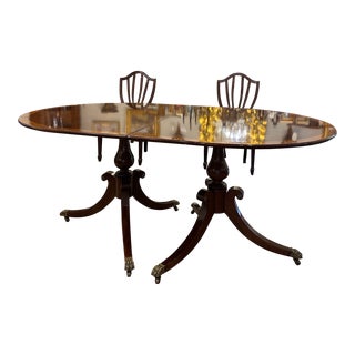 Antique Double Pedestal Mahogany Satin Banded Table For Sale