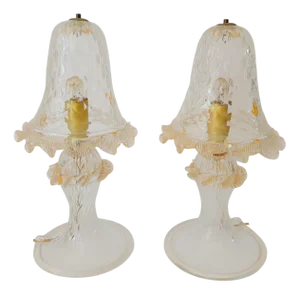 Gold Leaf Murano Glass Table Lamps by Ercole Barovier for Manifattura Di Murano, 1940s, Set of 2