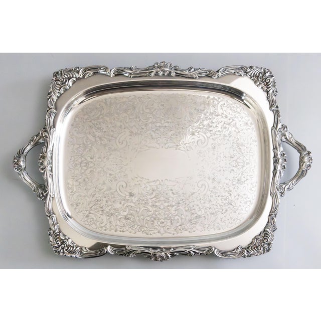 Vintage Gorham Silver Plate Footed Rectangular Serving Tray With Handles For Sale - Image 12 of 12