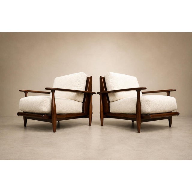 Brown Pair of Armchairs in Brazilian Rosewood & Bouclé by Liceu de Artes, 1960s – Lot 218A For Sale - Image 8 of 14