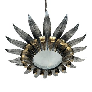 Vintage Spanish Silver & Gold Gilt Metal Ceiling Fixture For Sale