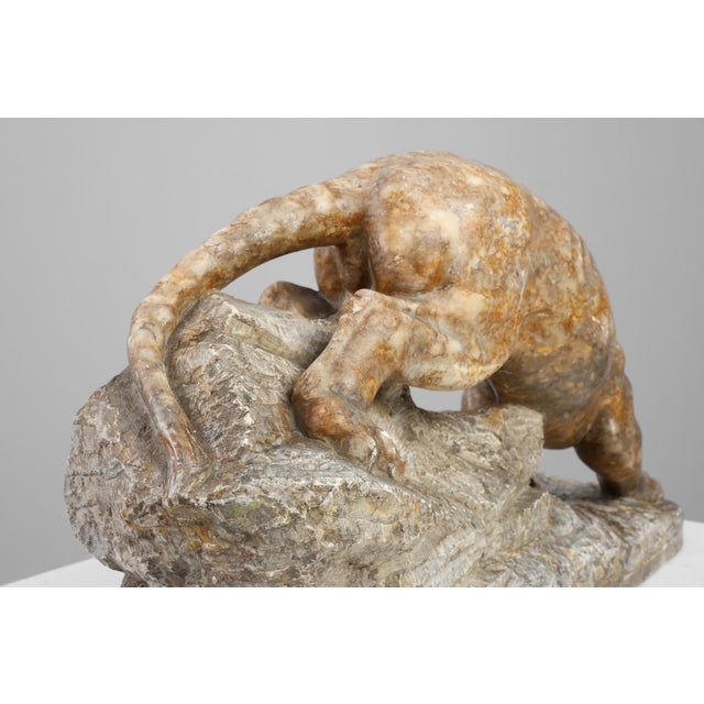 Belgian Artist, Large Statue of a Lynx, 1960s, Marble For Sale - Image 9 of 12