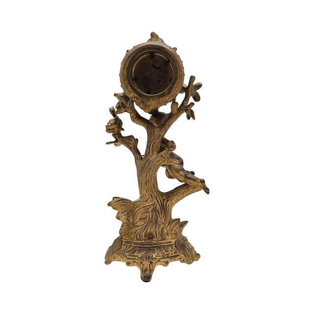 Art Nouveau Figural Mantel Clock With Girl and Ducks Tree Form 15" For Sale In San Francisco - Image 6 of 9