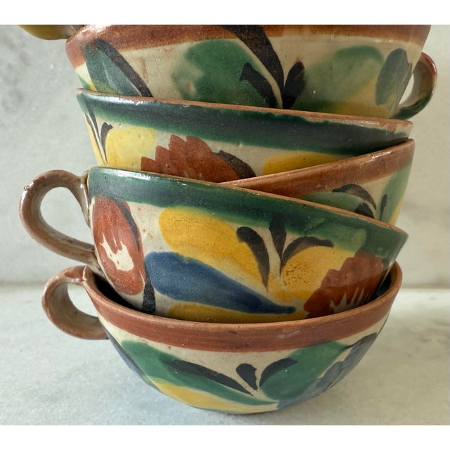 Mid 20th Century Set of 6 Vintage Hand Painted Mexican Pottery Cups For Sale - Image 5 of 10