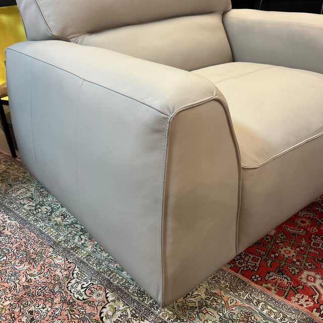 Contemporary Extra Wide Gray Smooth Leather Swivel Arm Chair For Sale - Image 3 of 6