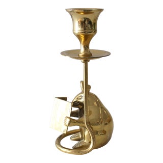 1980s Brass Mouse and Book Candlestick Candle Holder For Sale