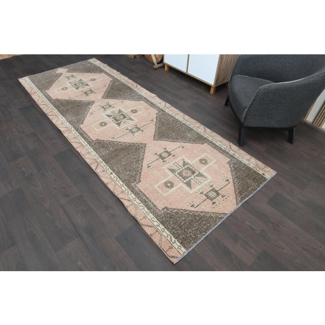 1970s Turkish Oushak Handmade Wool Cotton Brown Runner Rug For Sale - Image 10 of 11